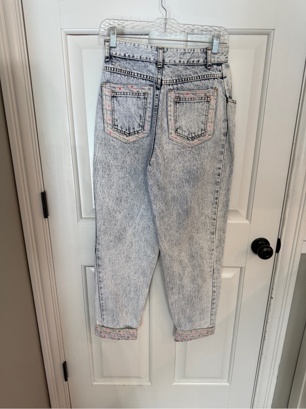 Vintage Nuovo Industrie Acid Wash Mom Jeans Pink Trim Cuffed Denim 25396 - Picture 9 of 15
